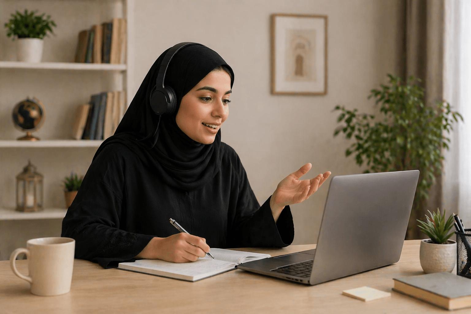 طالب يتعلم الإنجليزية باستخدام منصة English For Us